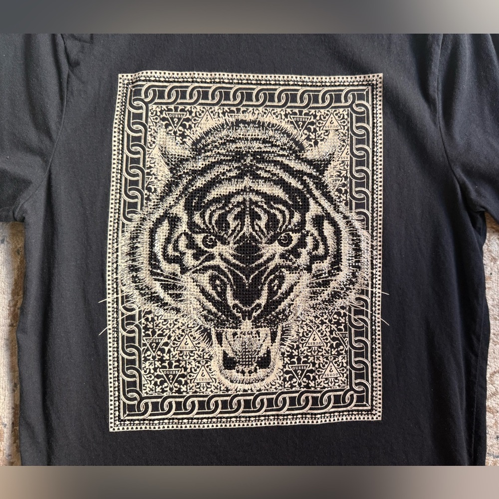 SOLD - Rhinestone Tiger Shirt - Slim Medium